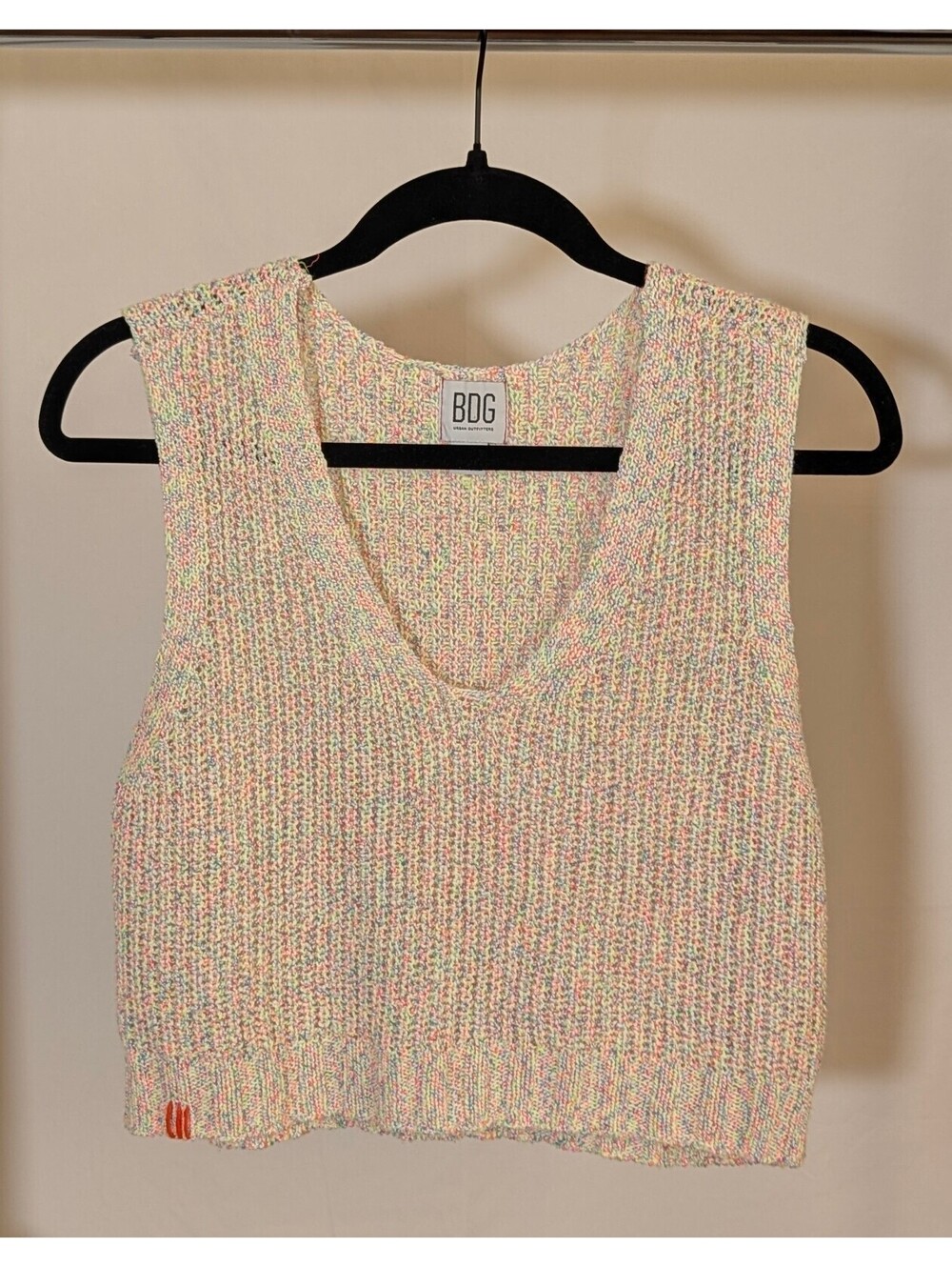 BDG Urban Outfitters Neon Confetti Multi Color Knit Crop V-Neck Sweater Vest XS